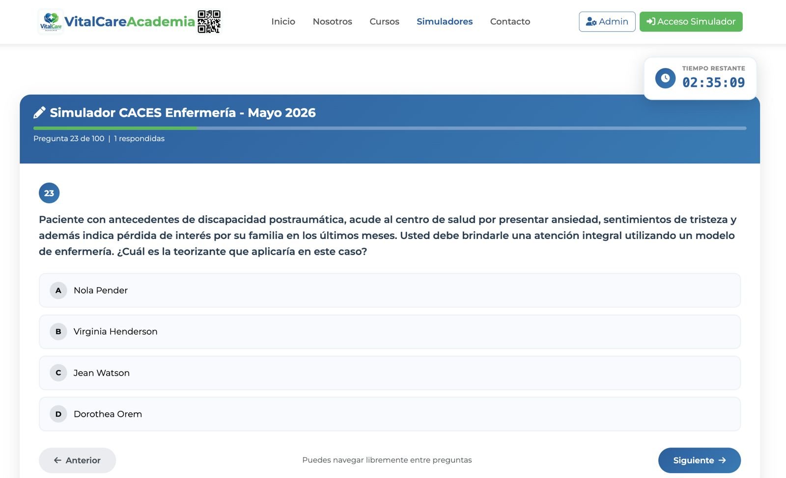 Simulador CACES Enfermería Mayo 2026